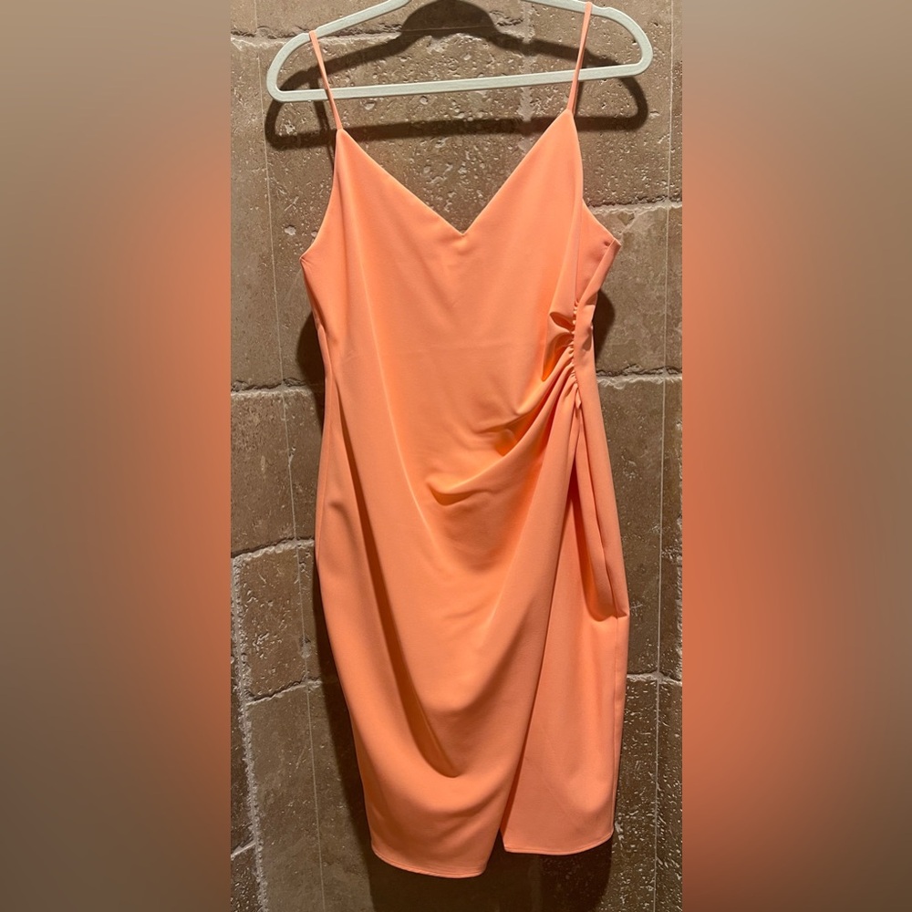 Black Halo Peach Spaghetti-Strap V-Neck Draped Midi Dress